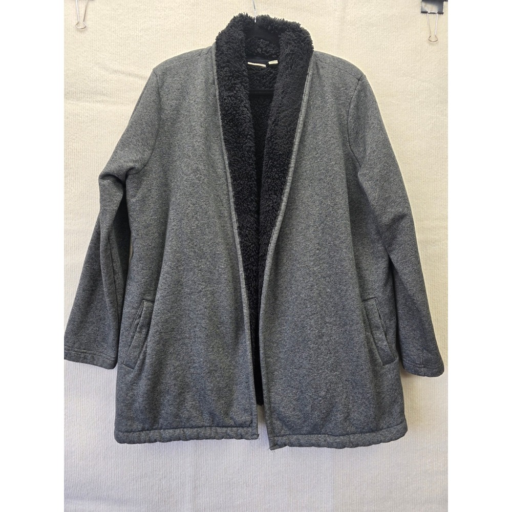 LL Bean Womens XL Gray Sherpa Lined Open Front Fleece Cardigan Jacket